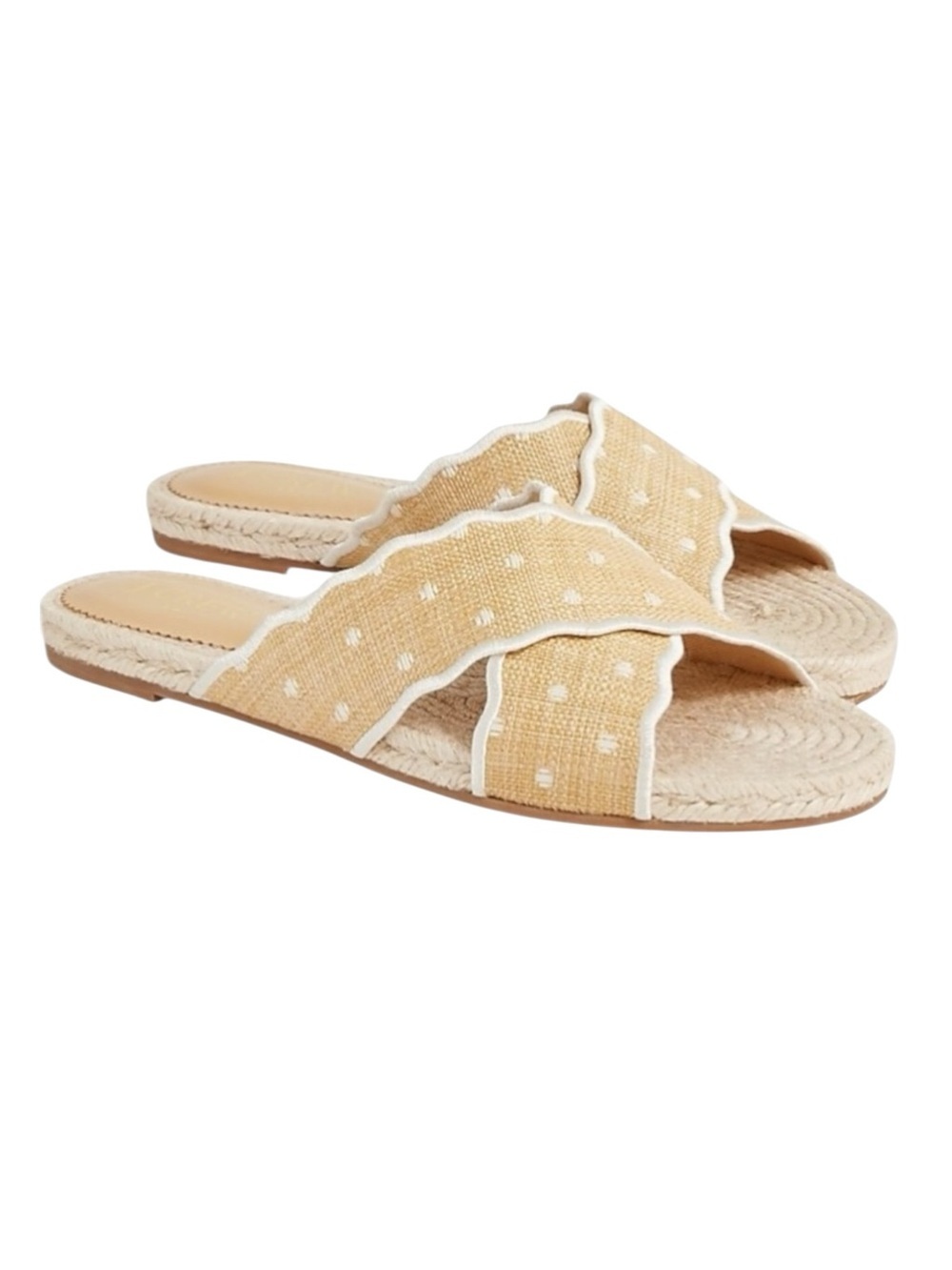 New J Crew Scalloped polka-dot slide sandals Polka Dot Raffia SZ 6M